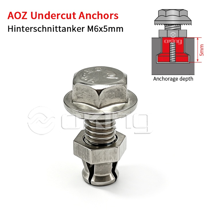 AOZ Paslanmaz Çelik M6x5mm Alttan Kesilmiş Ankrajlar, Alttan Kesilmiş Sabitleme Sistemleri İçin Hinterschnittanker